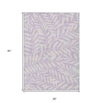 5' X 8' Lavender And Ivory Floral Washable Indoor Outdoor Area Rug