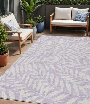 5' X 8' Lavender And Ivory Floral Washable Indoor Outdoor Area Rug