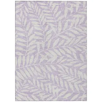 5' X 8' Lavender And Ivory Floral Washable Indoor Outdoor Area Rug