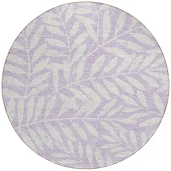 8' Lavender And Ivory Round Floral Washable Indoor Outdoor Area Rug