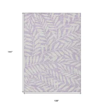 9' X 12' Lavender And Ivory Floral Washable Indoor Outdoor Area Rug