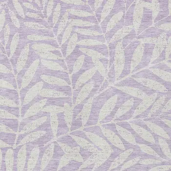 9' X 12' Lavender And Ivory Floral Washable Indoor Outdoor Area Rug