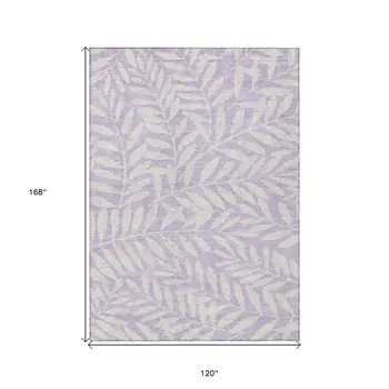 10' X 14' Lavender And Ivory Floral Washable Indoor Outdoor Area Rug