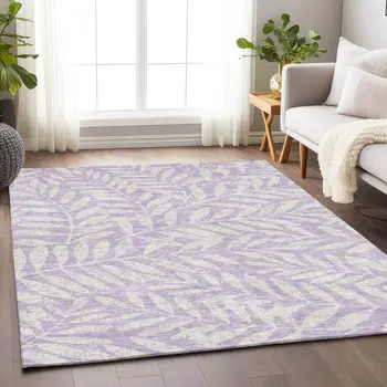10' X 14' Lavender And Ivory Floral Washable Indoor Outdoor Area Rug