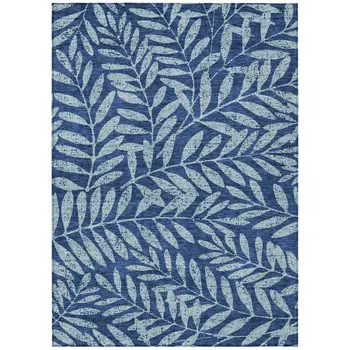 3' X 5' Navy Blue And Light Blue Floral Washable Indoor Outdoor Area Rug