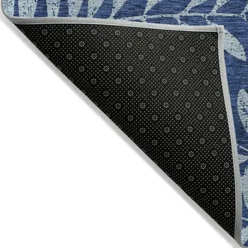9' X 12' Navy Blue And Light Blue Floral Washable Indoor Outdoor Area Rug