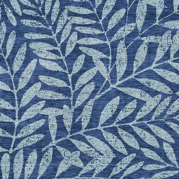 9' X 12' Navy Blue And Light Blue Floral Washable Indoor Outdoor Area Rug
