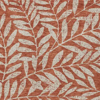 3' X 5' Orange And Ivory Floral Washable Indoor Outdoor Area Rug