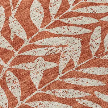 3' X 5' Orange And Ivory Floral Washable Indoor Outdoor Area Rug