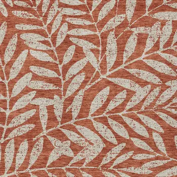 5' X 8' Orange And Ivory Floral Washable Indoor Outdoor Area Rug
