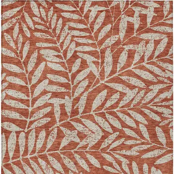 9' X 12' Orange And Ivory Floral Washable Indoor Outdoor Area Rug
