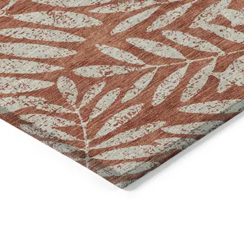 9' X 12' Orange And Ivory Floral Washable Indoor Outdoor Area Rug