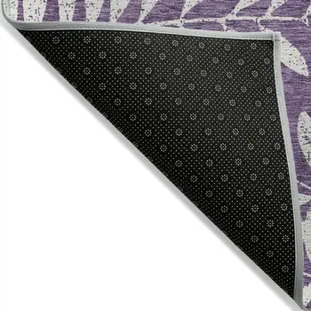 3' X 5' Purple And Ivory Floral Washable Indoor Outdoor Area Rug