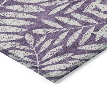 3' X 5' Purple And Ivory Floral Washable Indoor Outdoor Area Rug