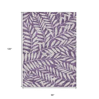 8' X 10' Purple And Ivory Floral Washable Indoor Outdoor Area Rug