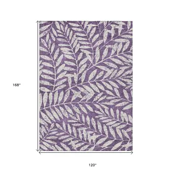 10' X 14' Purple And Ivory Floral Washable Indoor Outdoor Area Rug
