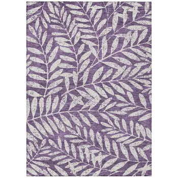 10' X 14' Purple And Ivory Floral Washable Indoor Outdoor Area Rug