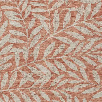 3' X 5' Salmon And Gray Floral Washable Indoor Outdoor Area Rug