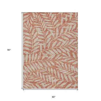 5' X 8' Salmon And Gray Floral Washable Indoor Outdoor Area Rug