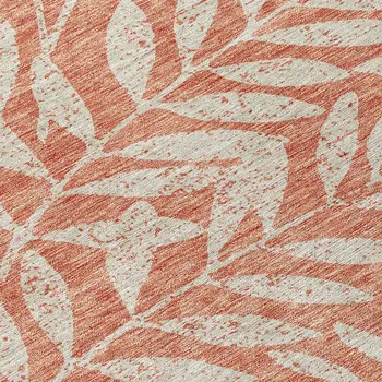 8' Salmon And Gray Round Floral Washable Indoor Outdoor Area Rug