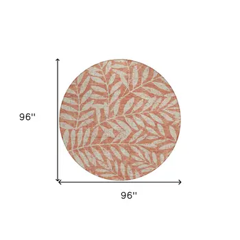 8' Salmon And Gray Round Floral Washable Indoor Outdoor Area Rug