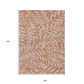 9' X 12' Salmon And Gray Floral Washable Indoor Outdoor Area Rug