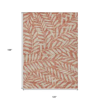 10' X 14' Salmon And Gray Floral Washable Indoor Outdoor Area Rug