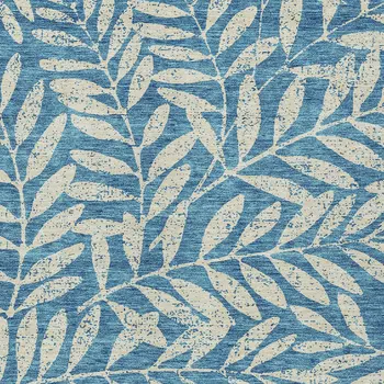 3' X 5' Teal Blue And Ivory Floral Washable Indoor Outdoor Area Rug