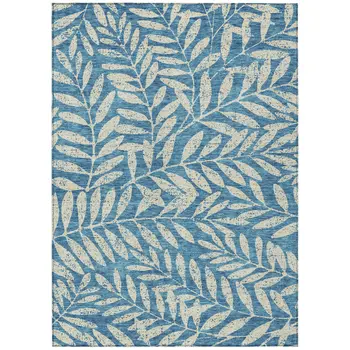 8' X 10' Teal Blue And Ivory Floral Washable Indoor Outdoor Area Rug