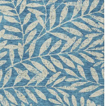 9' X 12' Teal Blue And Ivory Floral Washable Indoor Outdoor Area Rug