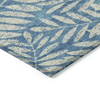 10' X 14' Teal Blue And Ivory Floral Washable Indoor Outdoor Area Rug