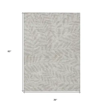 3' X 5' Taupe And Beige Floral Washable Indoor Outdoor Area Rug