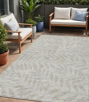 5' X 8' Taupe And Beige Floral Washable Indoor Outdoor Area Rug
