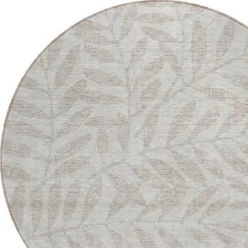 8' Taupe And Beige Round Floral Washable Indoor Outdoor Area Rug
