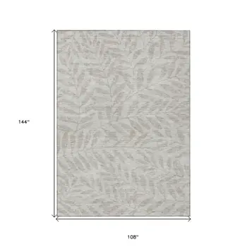9' X 12' Taupe And Beige Floral Washable Indoor Outdoor Area Rug