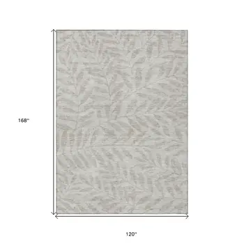 10' X 14' Taupe And Beige Floral Washable Indoor Outdoor Area Rug