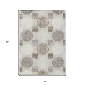 5' X 8' Beige Brown And Ivory Geometric Washable Indoor Outdoor Area Rug
