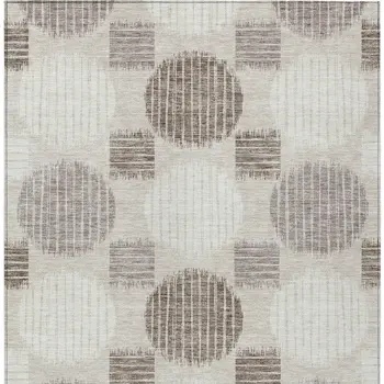 8' X 10' Beige Brown And Ivory Geometric Washable Indoor Outdoor Area Rug