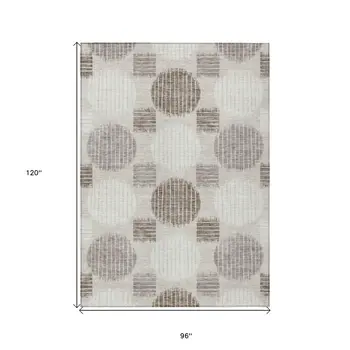 8' X 10' Beige Brown And Ivory Geometric Washable Indoor Outdoor Area Rug