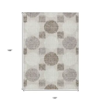10' X 14' Beige Brown And Ivory Geometric Washable Indoor Outdoor Area Rug