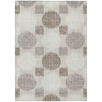 10' X 14' Beige Brown And Ivory Geometric Washable Indoor Outdoor Area Rug
