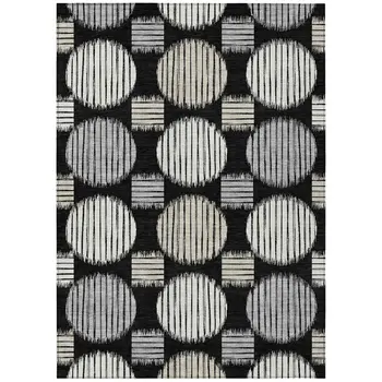 5' X 8' Black Gray And Ivory Geometric Washable Indoor Outdoor Area Rug