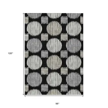 8' X 10' Black Gray And Ivory Geometric Washable Indoor Outdoor Area Rug