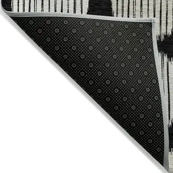 8' X 10' Black Gray And Ivory Geometric Washable Indoor Outdoor Area Rug
