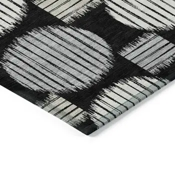 8' X 10' Black Gray And Ivory Geometric Washable Indoor Outdoor Area Rug