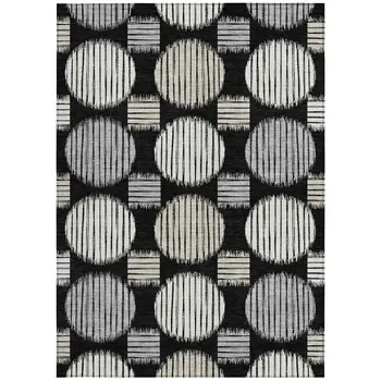 8' X 10' Black Gray And Ivory Geometric Washable Indoor Outdoor Area Rug