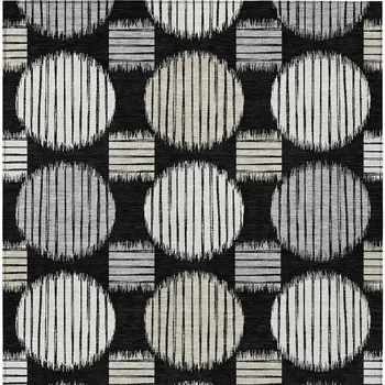 9' X 12' Black Gray And Ivory Geometric Washable Indoor Outdoor Area Rug
