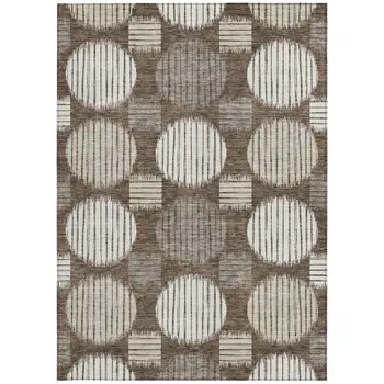 3' X 5' Brown Gray And Ivory Geometric Washable Indoor Outdoor Area Rug