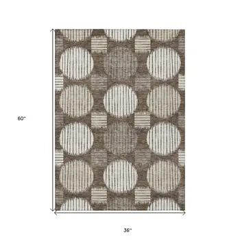 3' X 5' Brown Gray And Ivory Geometric Washable Indoor Outdoor Area Rug
