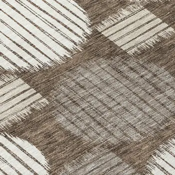 8' Brown Gray And Ivory Round Geometric Washable Indoor Outdoor Area Rug